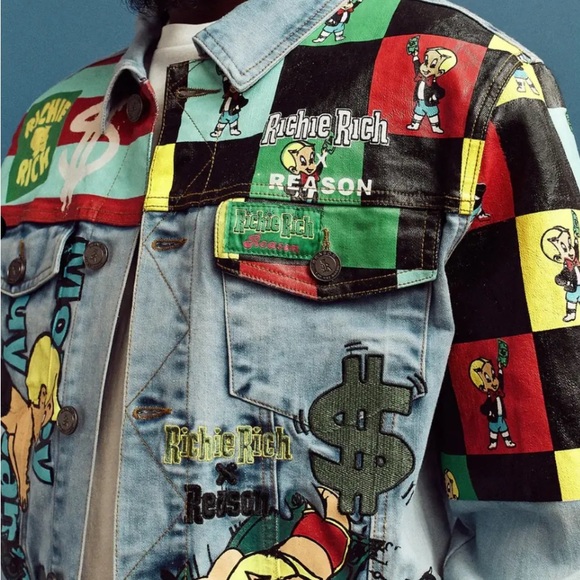 📌Reason x Richie Rich Baller Graphic Print With Embroidery Detail Denim Jacket - Picture 3 of 6